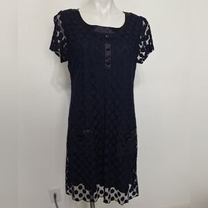 Enfocus Studio Blue Retro Short Sleeve Overlay Knee Length Sheath Dress Size 14W